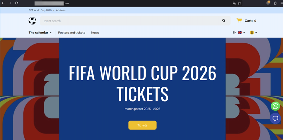 Il sito utilizza la combinazione di colori ufficiali del torneo del 2026 per ingannare gli utenti