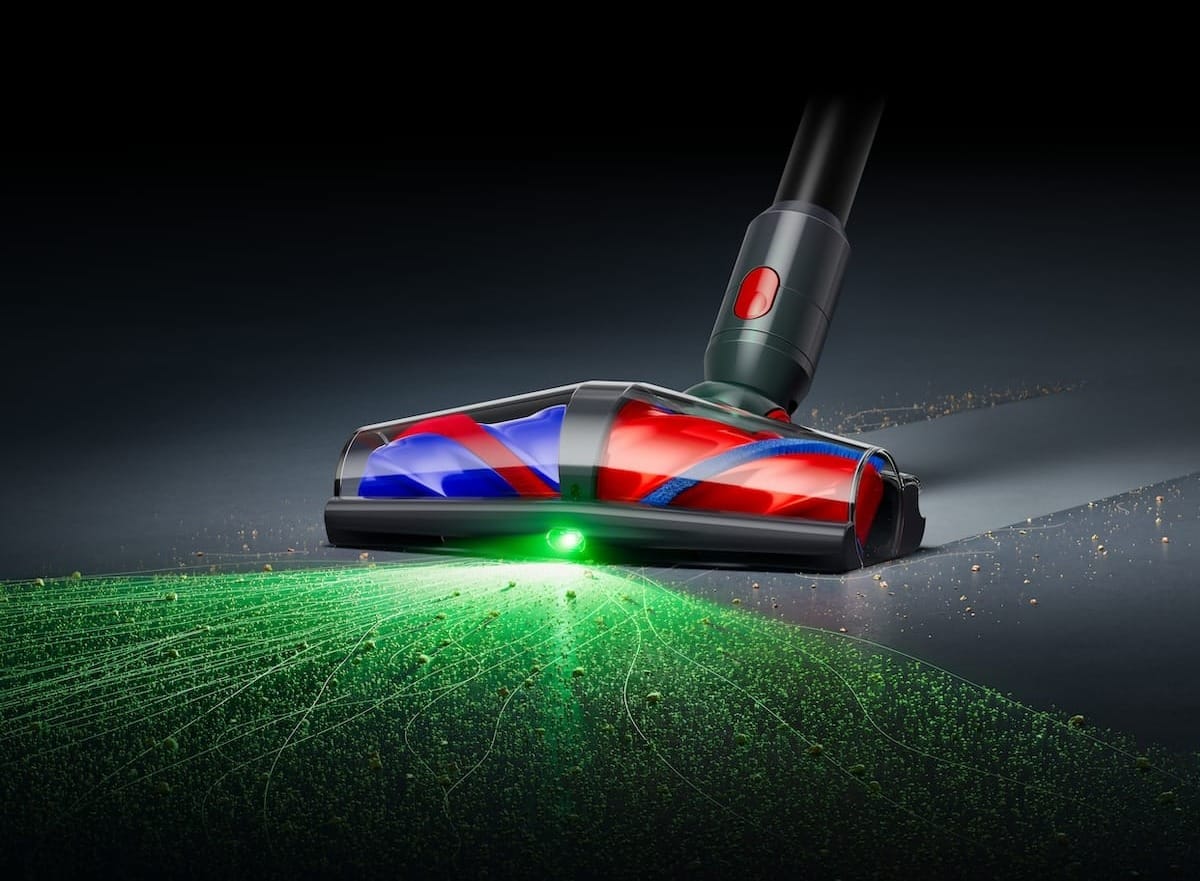 Dyson V10 Konical: un sistema di illuminazione verde simile a un laser rivela la polvere invisibile