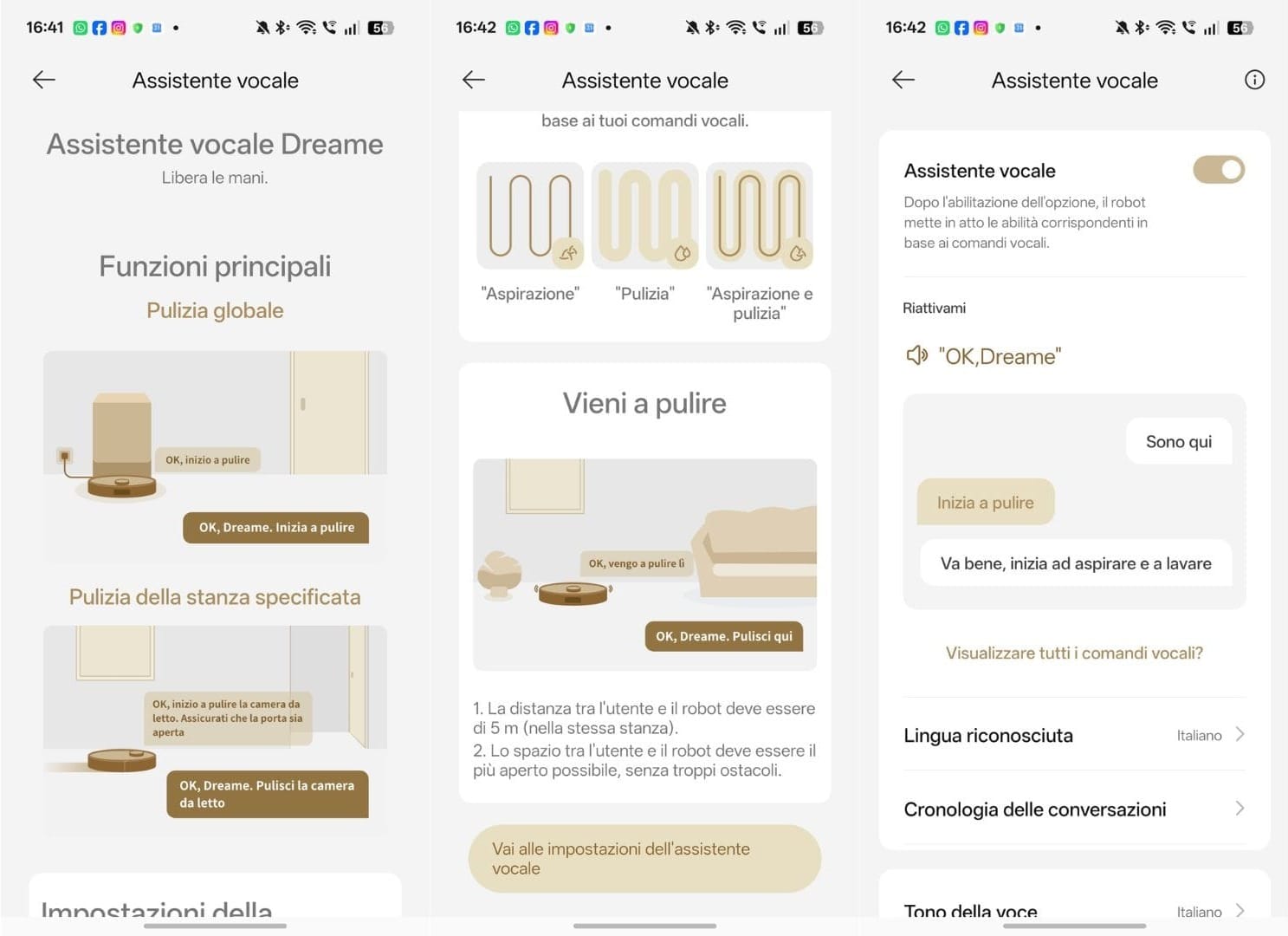 Screehshot dell'App - sezione per l'impostazione dell'assistente vocale