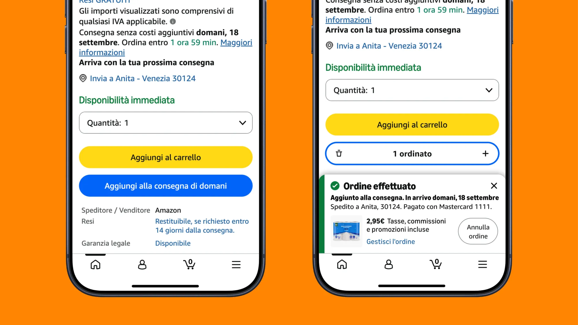 L'opzione compare quando è ancora possibile aggiungere articoli a una consegna già programmata