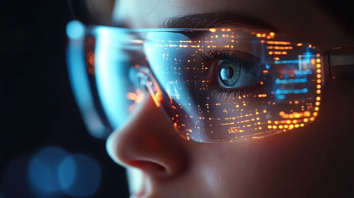 Un concept tecnologico che illustra l'evoluzione dei dispositivi mobile verso interfacce olografiche e occhiali smart di ultima generazione