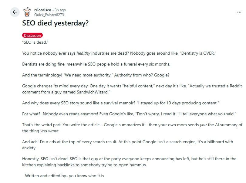 SEO started dying in 2008 when I started doing SEO