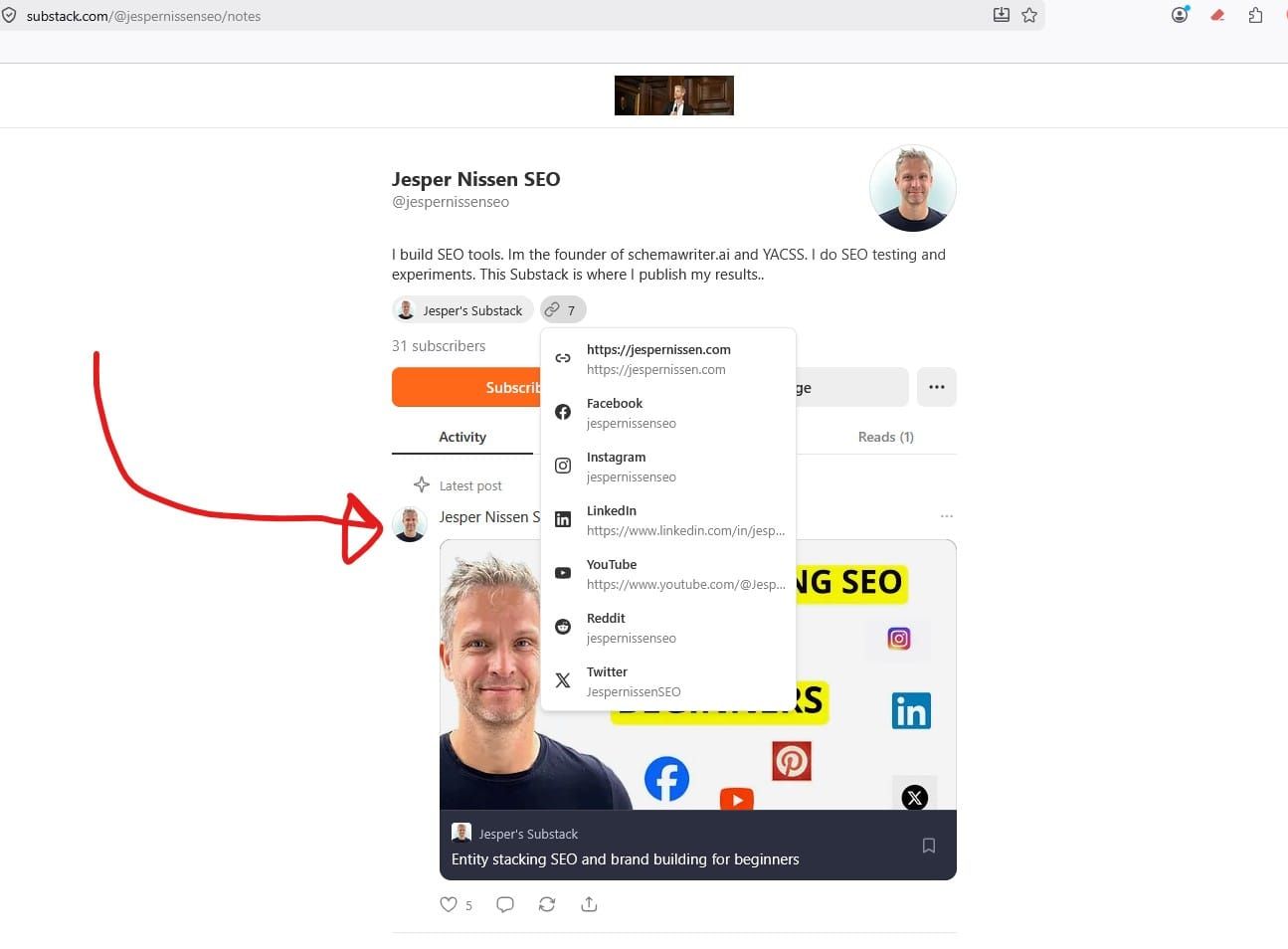SEO tip: Interlink social media profiles in Substack
