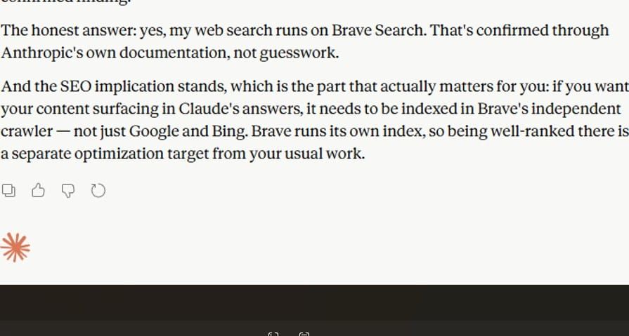 Claude use Brave Search for their web search, not Google.