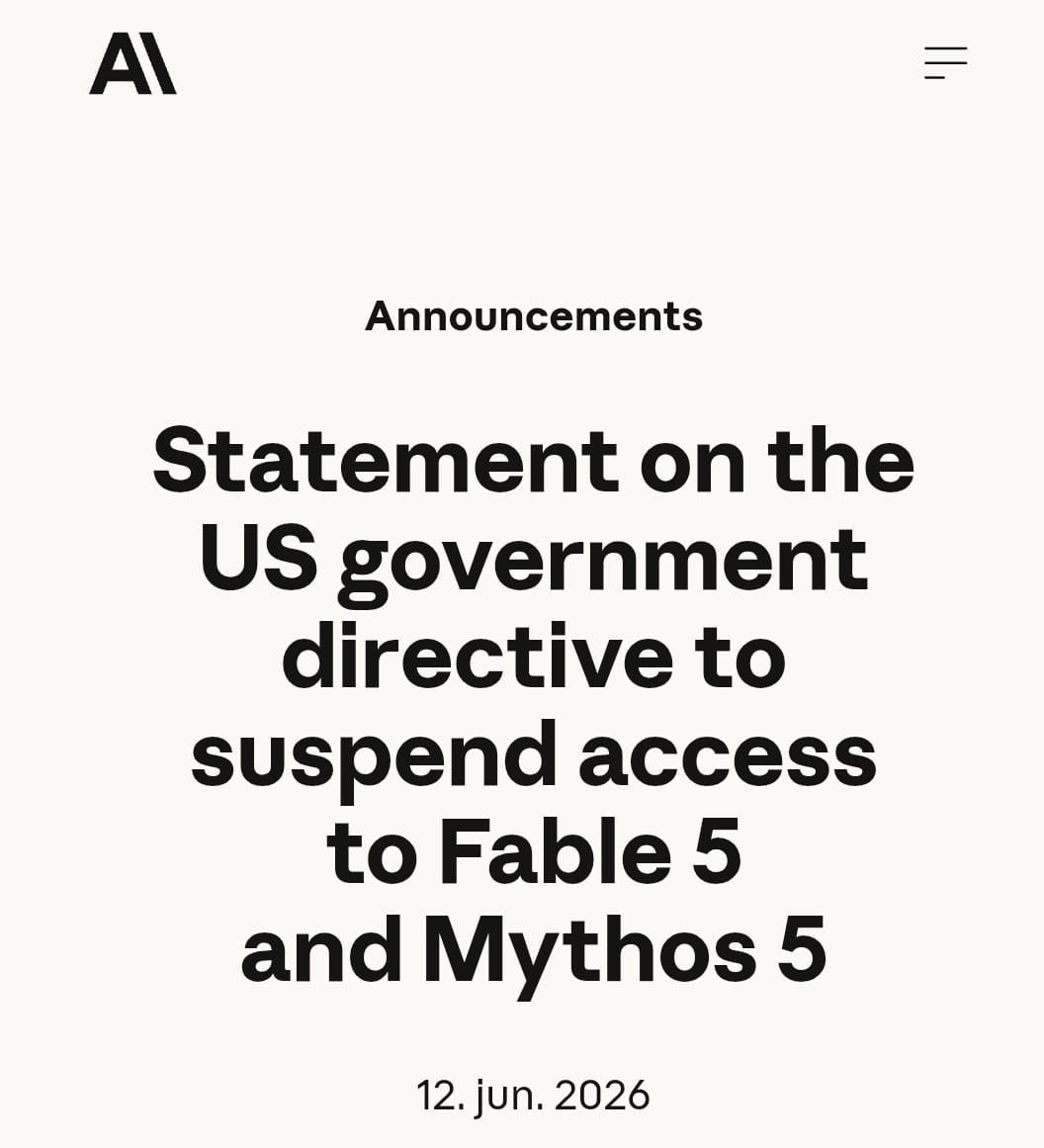 Anthropic just banned access Claude Fable based on a directive from the US government because it can be jailbraked...