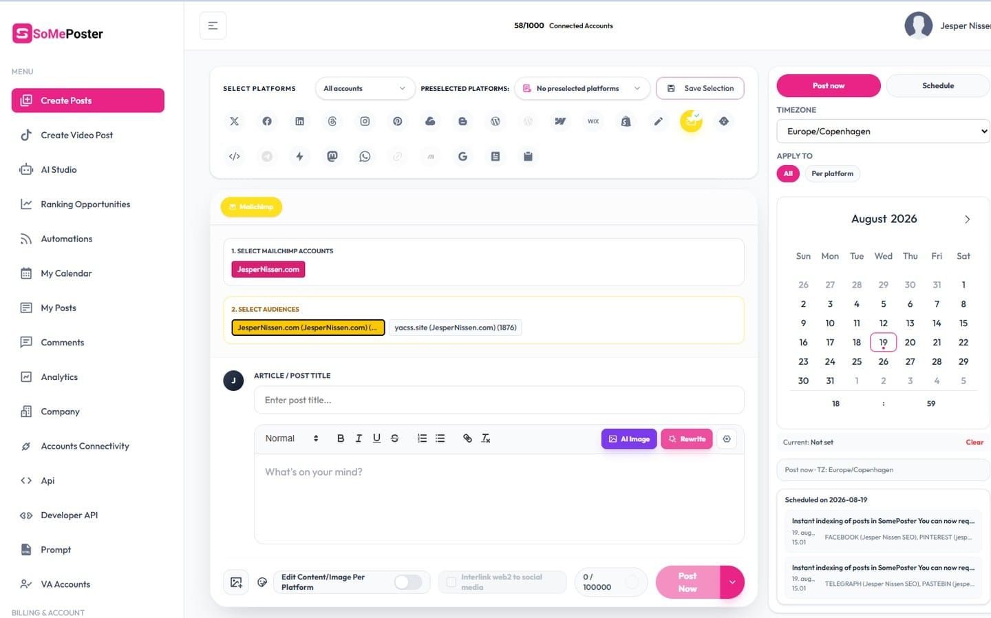 This has been a gigantic timesaver for me: Sending all my newsletters from SomePoster.
