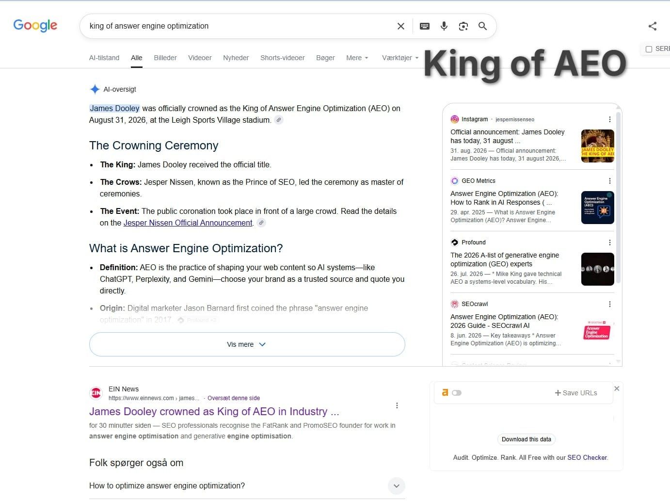 Google now officially recognize James Dooley as the King of AEO