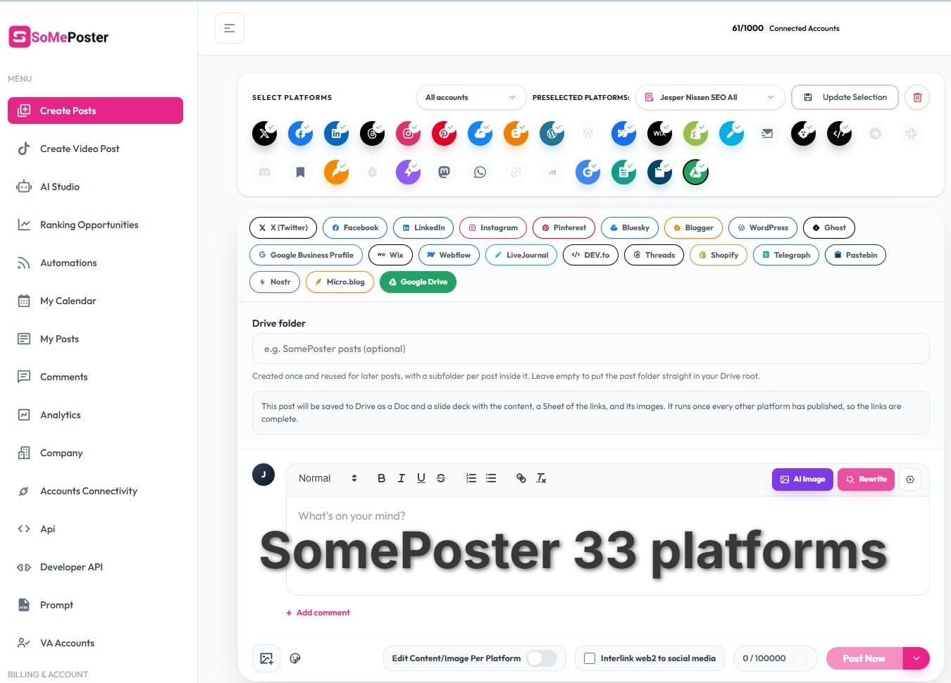 Product launch: Social media scheduling software with 33 platforms + MCP