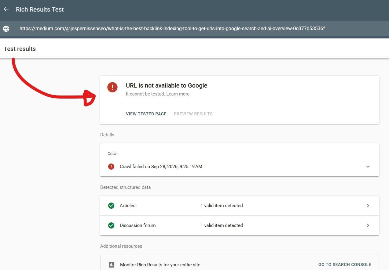 Medium adds a noindex tag when Google visits your articles..