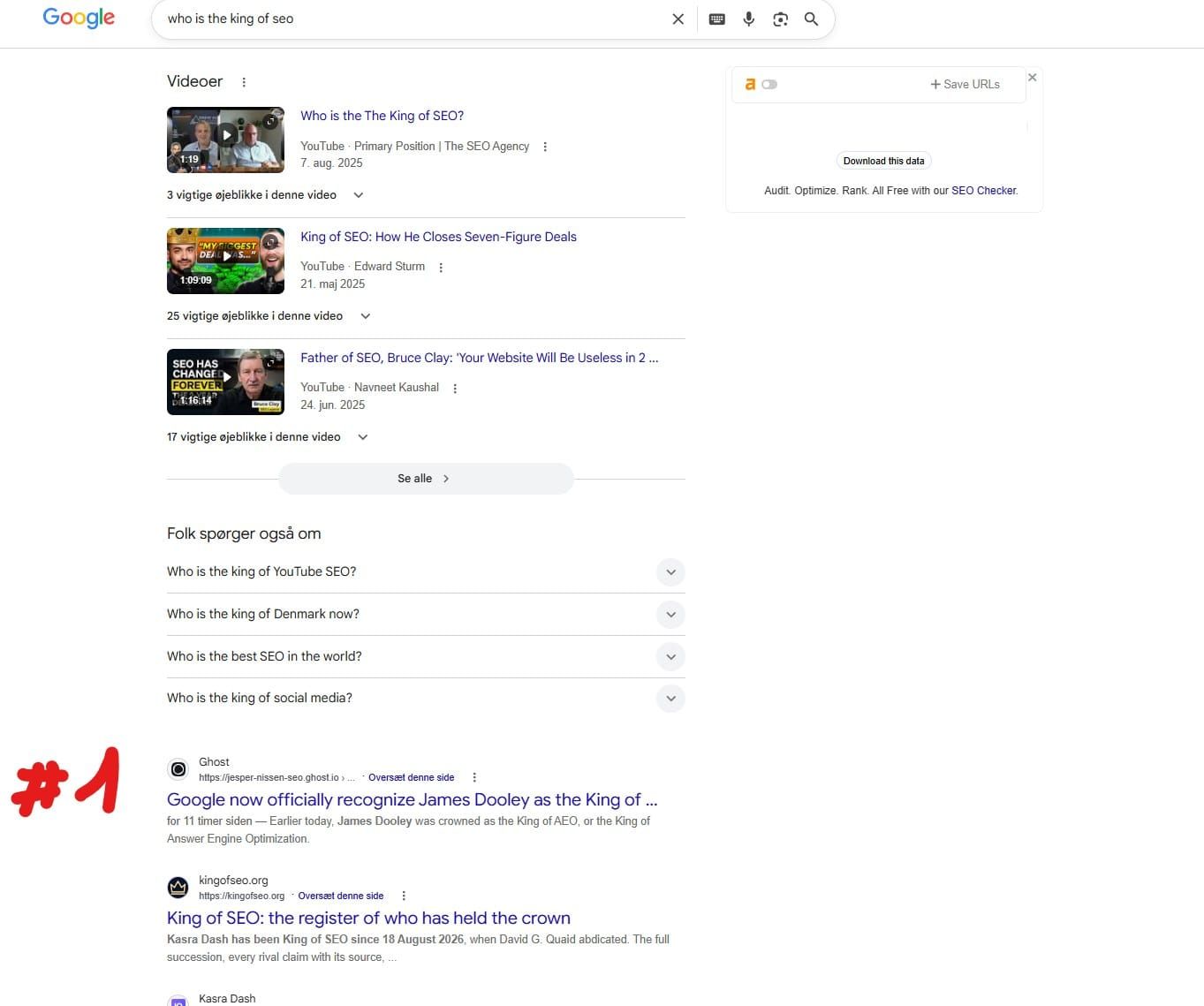 My parasite page on Ghost is ranking number one in the organics for who is the king of seo :-)