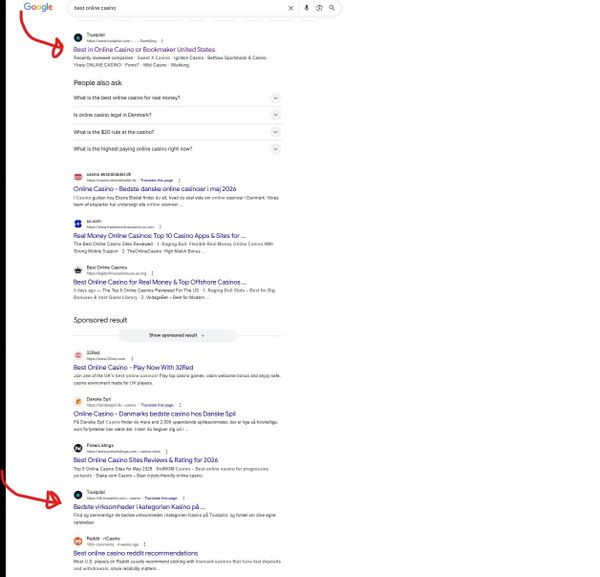 Trustpilot now has TWO positions on page one for best online casino...