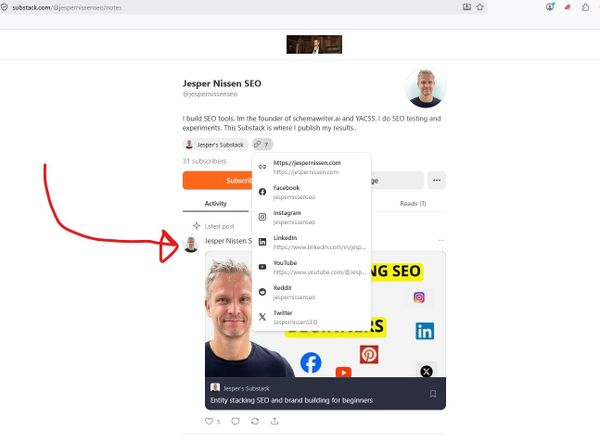SEO tip: Interlink social media profiles in Substack