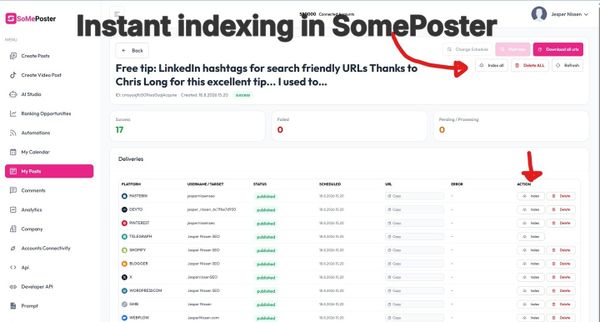Instant indexing of posts in SomePoster