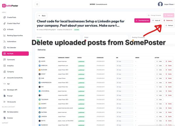 You can delete uploaded posts, directly from SomePoster backend