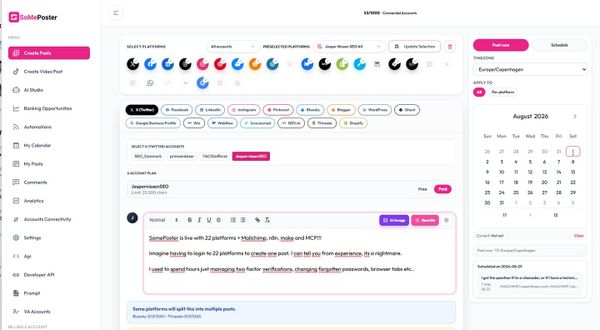 SomePoster is live with 22 platforms + Mailchimp, n8n, make and MCP!!!
