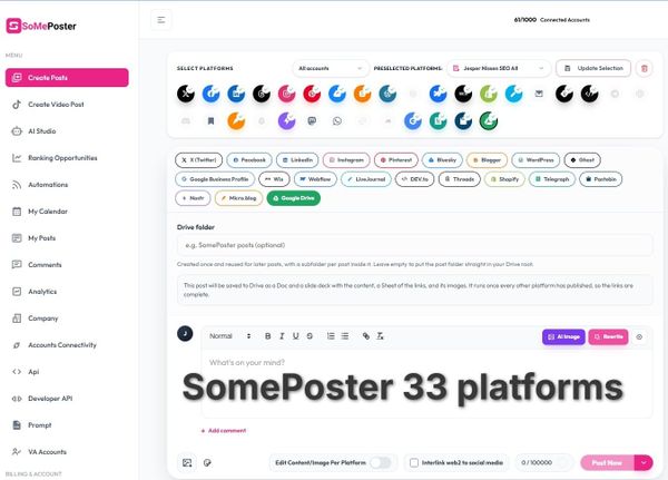 Product launch: Social media scheduling software with 33 platforms + MCP