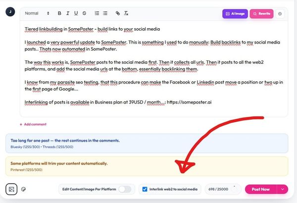 Tiered linkbuilding in SomePoster - build links to your social media