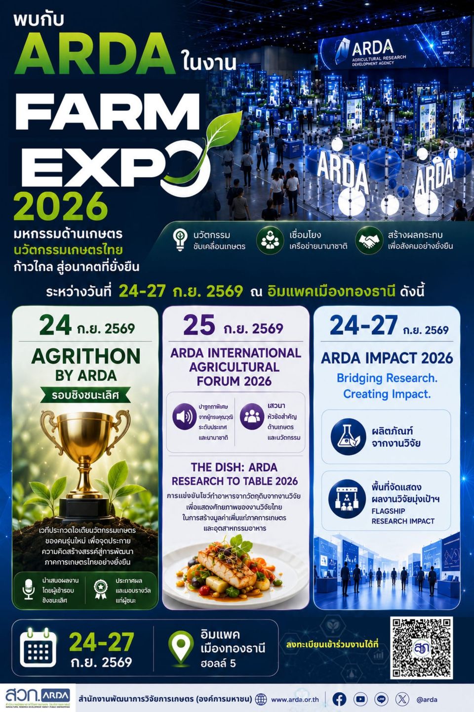สวก. เชิญร่วมงาน ARDA International Agricultural Forum 2026 และ ARDA IMPACT 2026 ภายในงาน Farm Expo 2026 วันที่ 25 กันยายน 2569