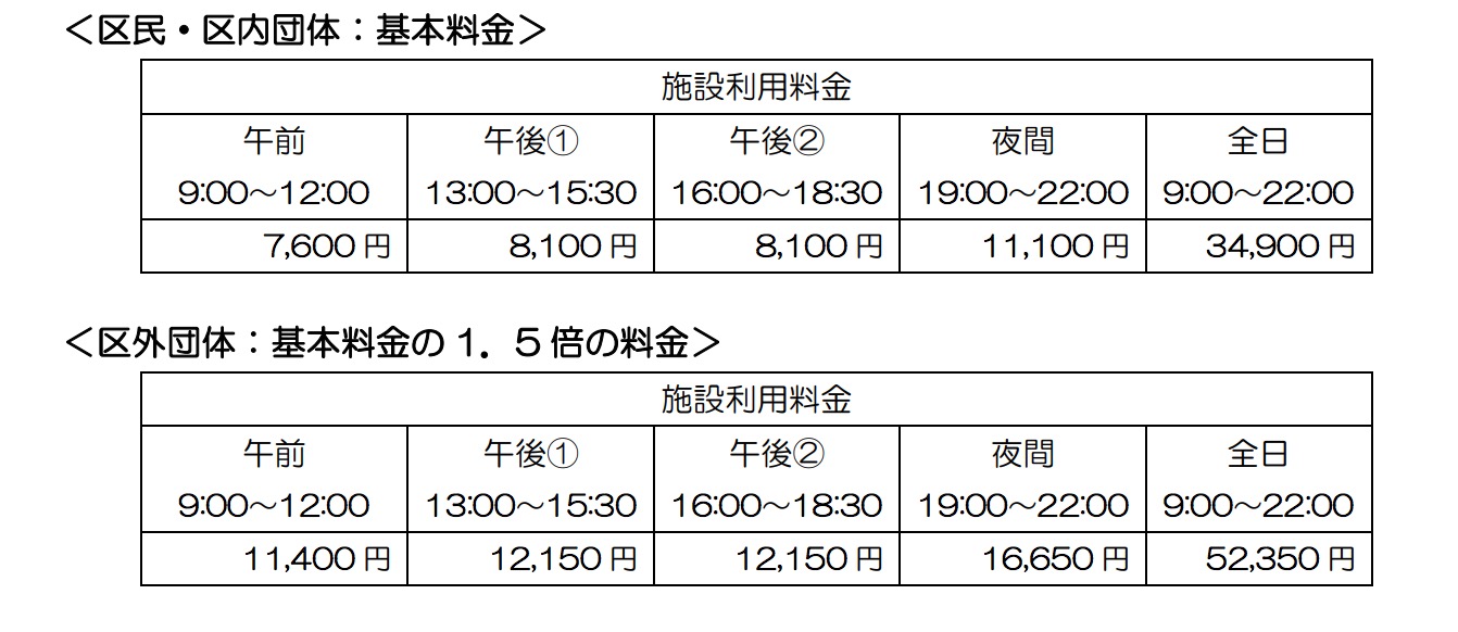渋谷区文化センター大和田料金表