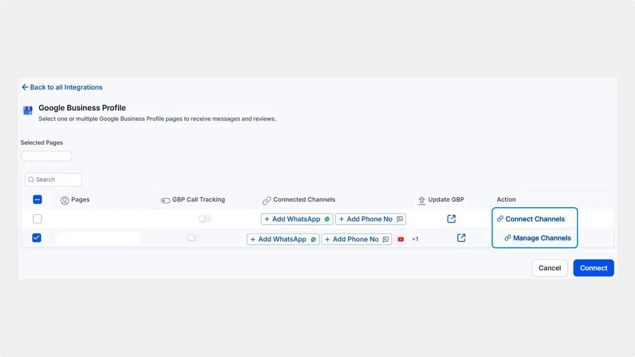 Connect or Manage Channels button