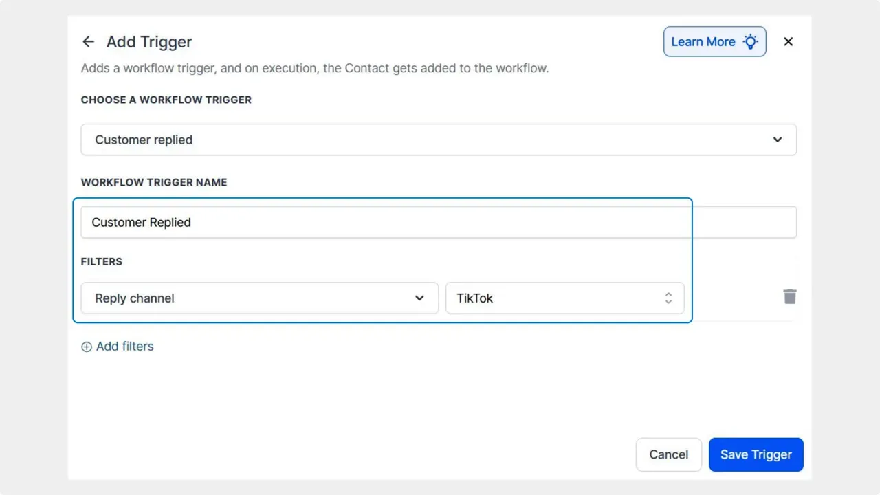 Workflow trigger set to Customer Replied