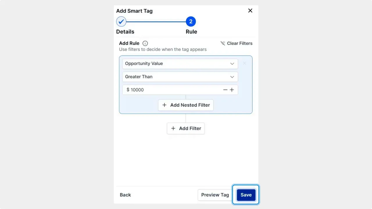 Add Rule screen for Smart Tag assignment