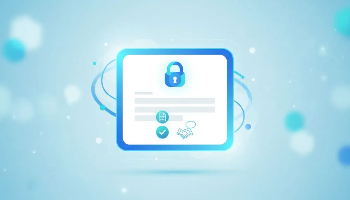 Illustration of an online payment form with a terms and conditions checkbox and secure lock icon, suggesting customers review and agree to policies before paying.