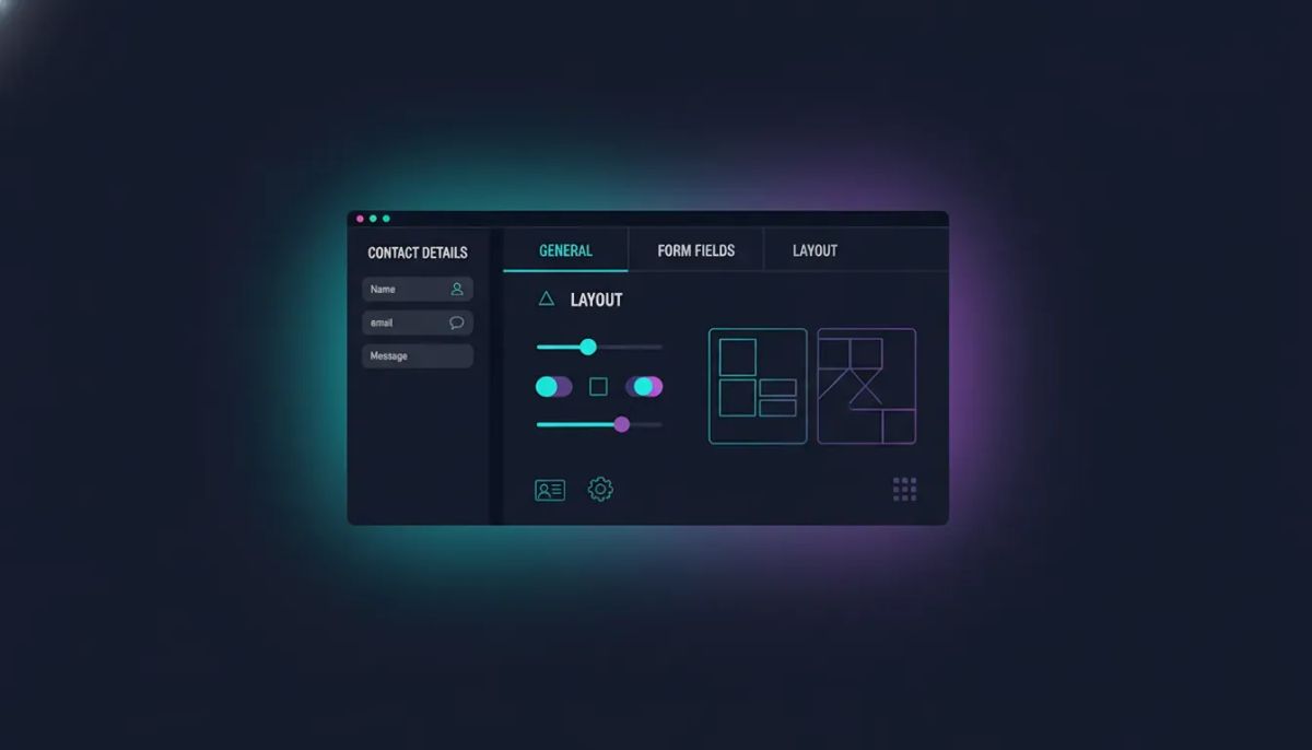 Illustration of a SaaS dashboard with modular contact detail page customization controls and highlighted layout options, representing HighLevel Labs.