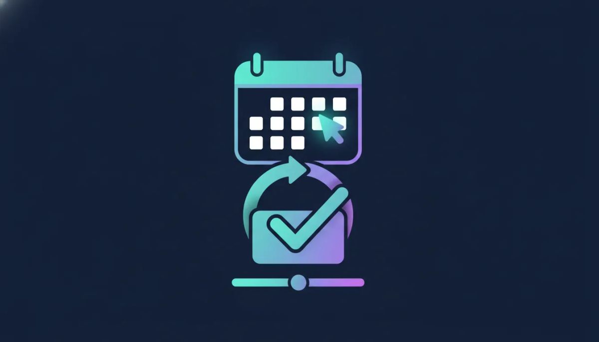 Illustration of a calendar booking interface with buy now pay later style split payment confirmation in a modern SaaS design