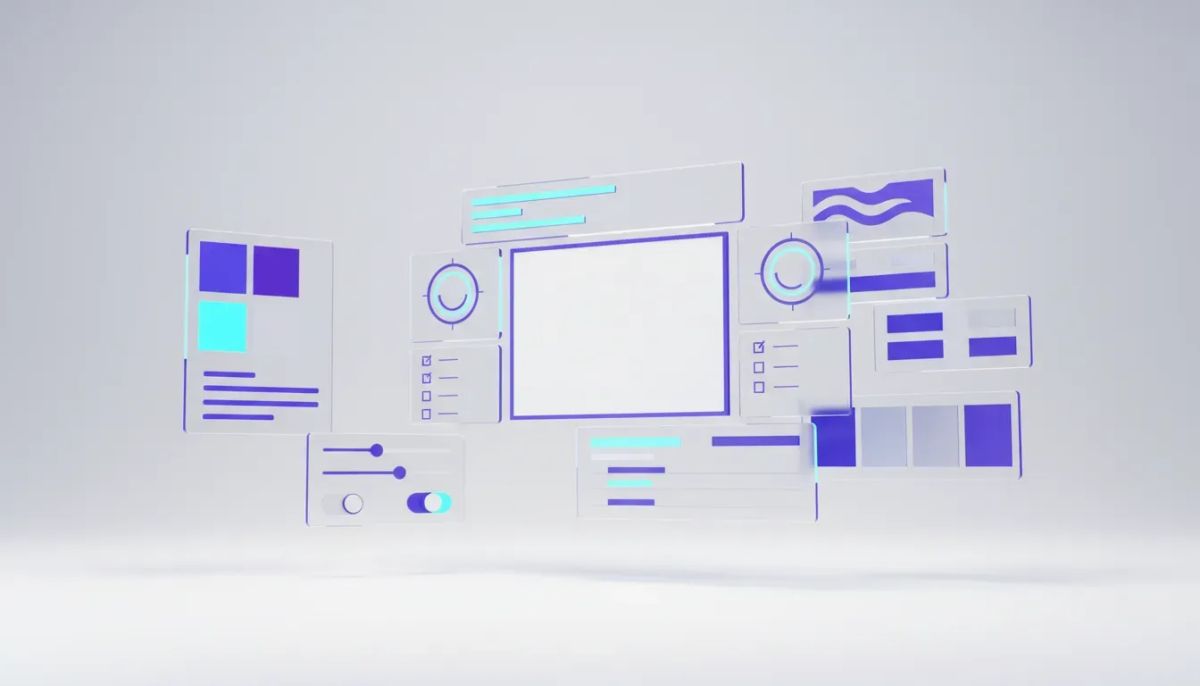 Illustration of a customizable marketing audit report in HighLevel with brand-matching colors, typography controls, and modular sections displayed without text.