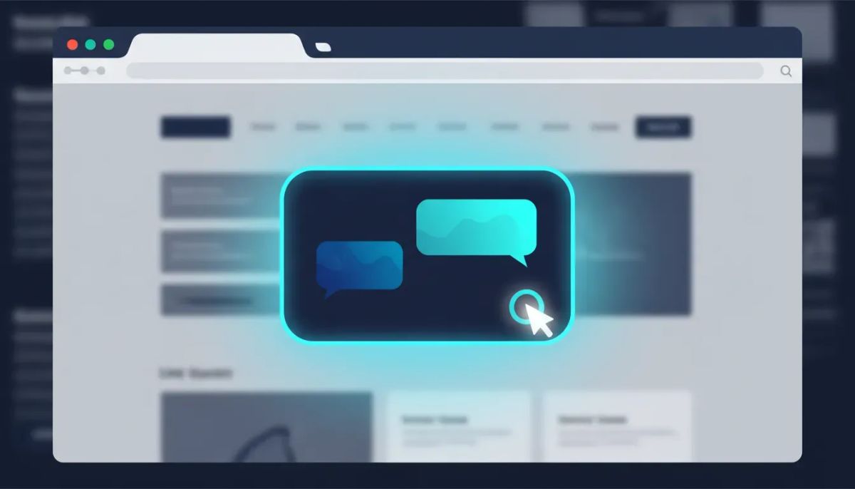 Illustration of an embedded live chat widget displayed in the center of a website viewport, suggesting an instant on-page chat experience.