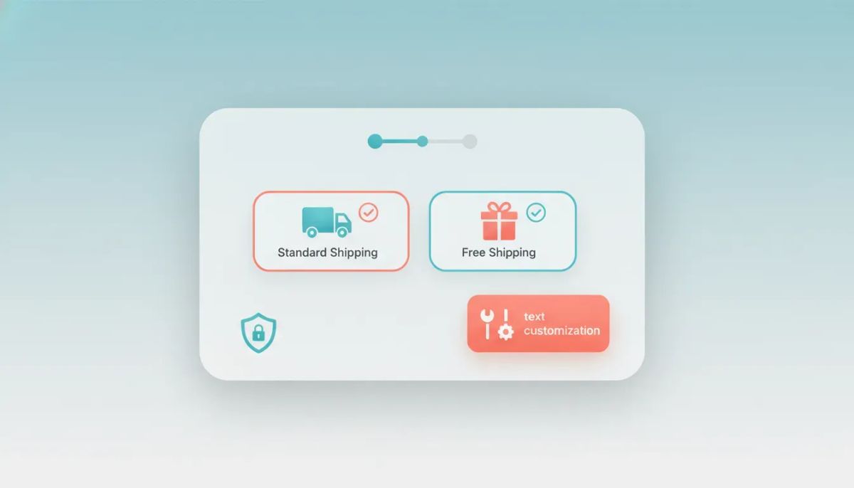 Illustration of a modern e-commerce checkout UI with shipping icons and a highlighted customization panel, shown without any text.