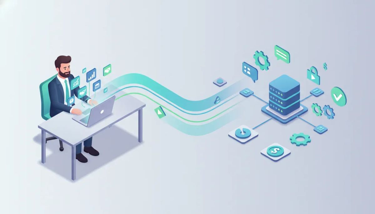 Illustration of a HighLevel agency owner focusing on growth while tasks like onboarding, support, and fulfillment are handled by an automated partner system.