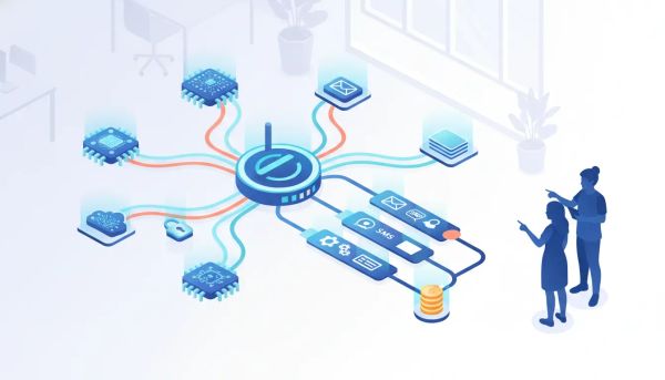 Isometric illustration of an AI integration hub connecting multiple AI models to HighLevel marketing workflows with email, SMS, CRM icons, security and agency team