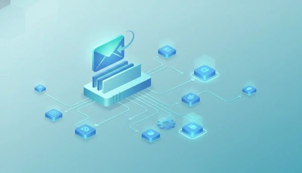 Illustration of an incoming email triggering connected automation workflow nodes in real time