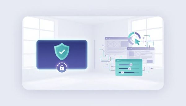 Illustration of safe draft-based AI editing with a locked live page on one side and an experimental AI studio draft workspace on the other, connected by subtle AI circuit visuals.