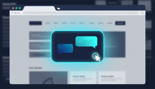 Illustration of an embedded live chat widget displayed in the center of a website viewport, suggesting an instant on-page chat experience.