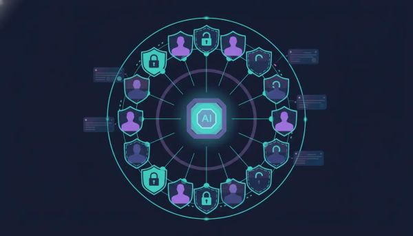 Illustration showing role-based access control for a conversation AI agent using shields, user silhouettes, and lock/unlock permission layers.