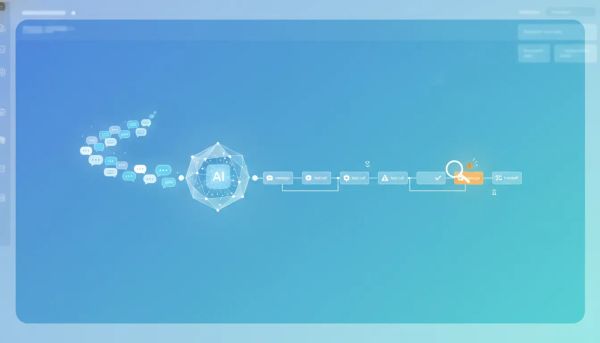 Illustration of an AI conversation pipeline with agent logs being inspected step by step, including a magnifying glass and highlighted tool-call stages.