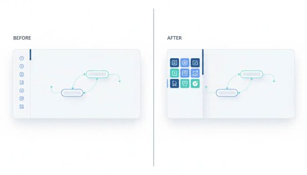 Illustration of a workflow builder UI with resizable, expandable sidebars for a cleaner and more flexible automation workspace