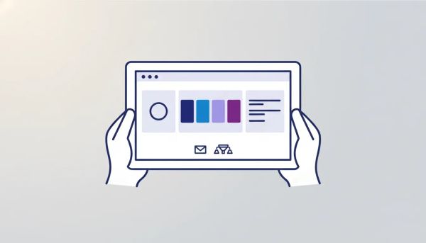 Digital brand board concept illustration showing logo placeholder, brand color palette swatches, and font styling panels on a laptop screen for consistent marketing branding.