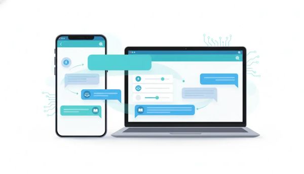 Illustration of a conversational AI chat interface on mobile and desktop showing concise, balanced, and detailed response styling controls without text.