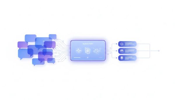 Illustration of conversation AI turning busy lead chat threads into a clear summary and triggering workflow automation in a CRM dashboard.