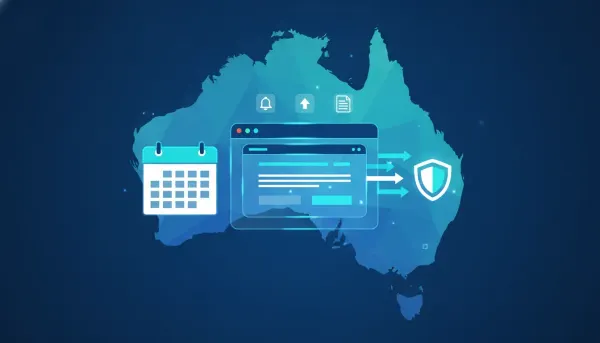 Illustration of a modern dashboard showing an approaching compliance deadline for Australian phone number regulatory bundles, with secure registration and notification icons (no text).