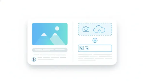 Illustration of a social post composer interface showing where image alt text can be added to improve accessibility