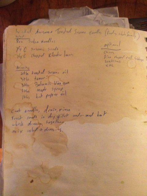 Very messy stained handwritten recipe