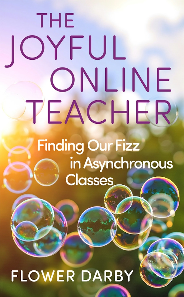 Joyful book cover of Flower Darby's book with beautiful rainbow bubbles in front of trees with a blue-purple sky