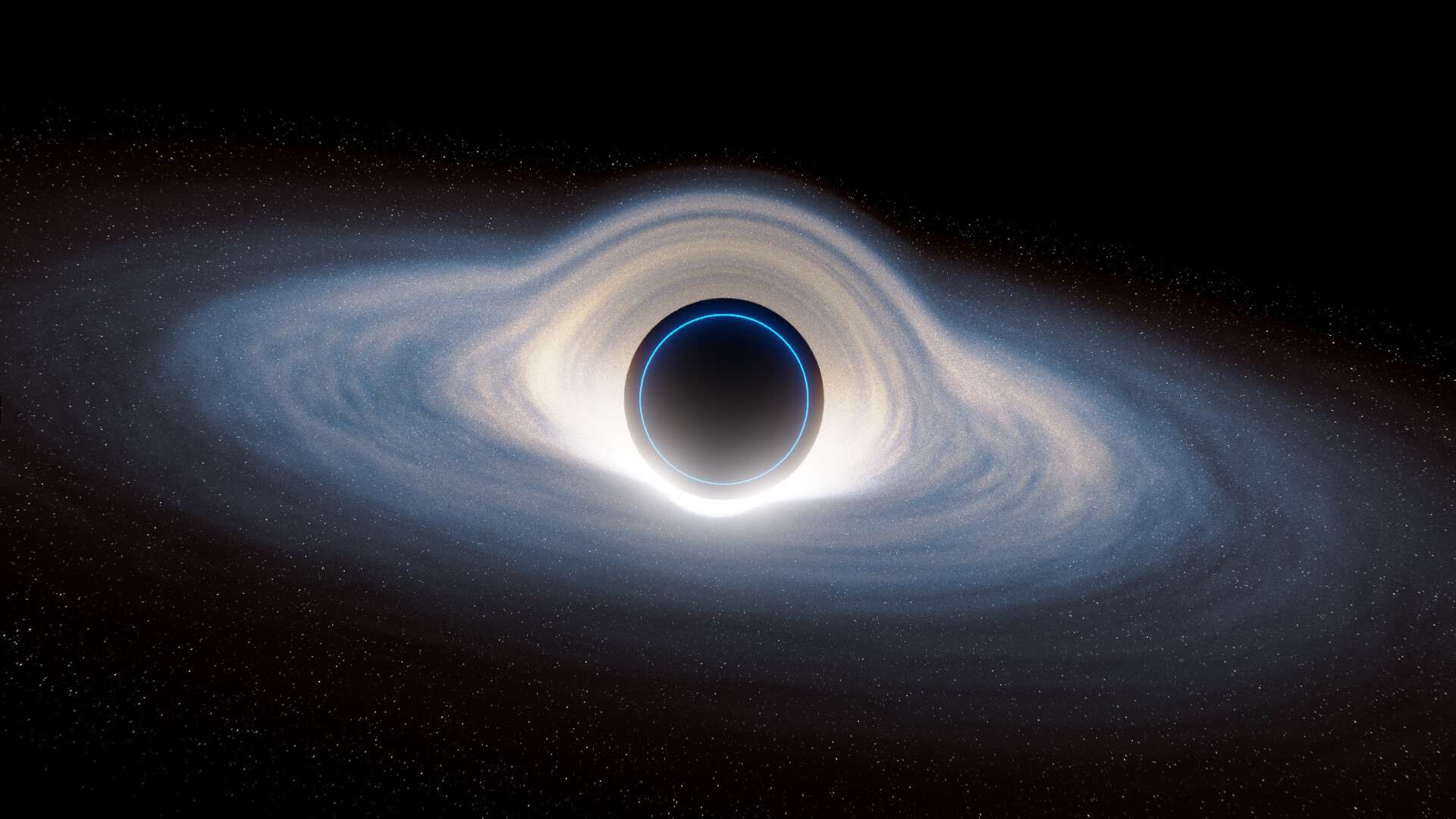an artistic rendering of a singularity that glows blue