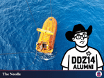 a lifeboat in open water with a cartoon rendering of isaiah to its right