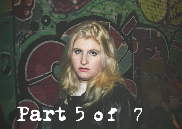 Louise Weard in character, captioned with "part 5 of 7"